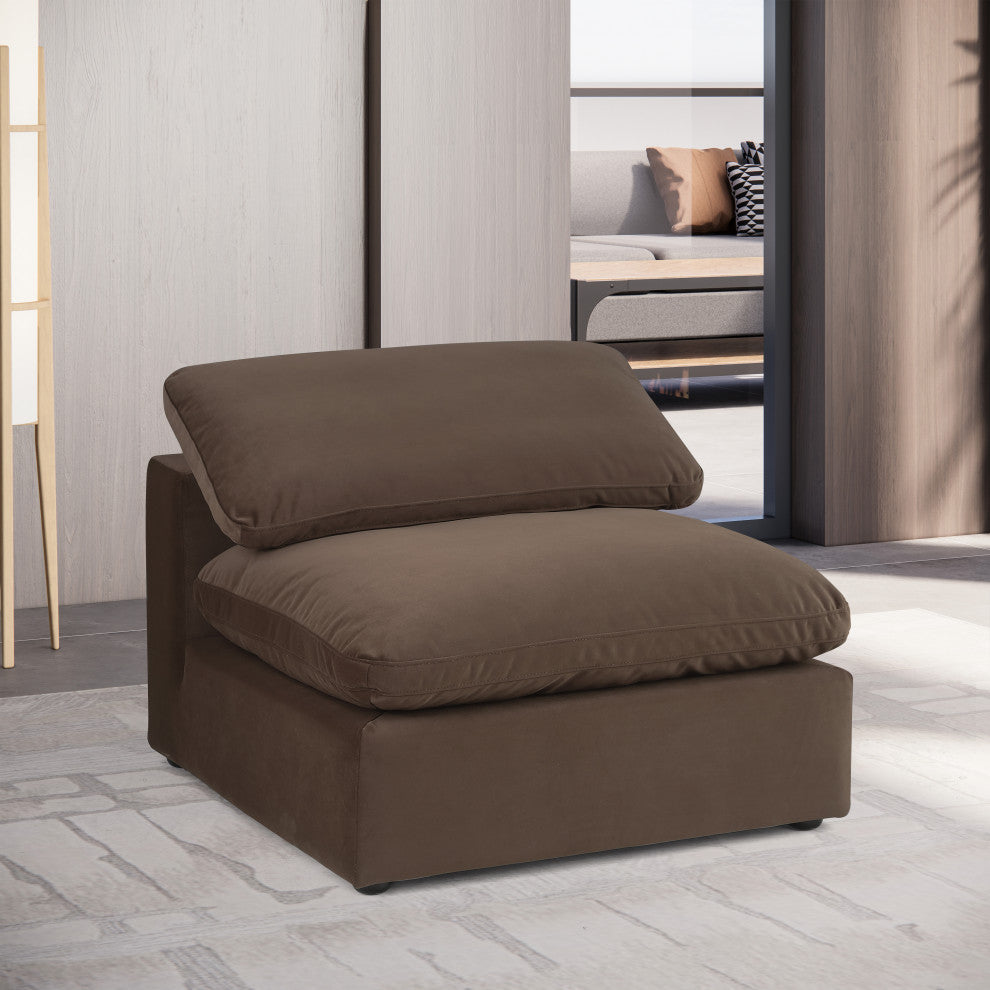 Comfy Beige Linen Textured Fabric Modular Chair, Brown, Velvet, Armless Chair