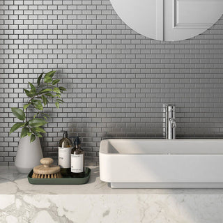 Mosaic Brick Tile Stainless Steel Brushed 1x2, Silver