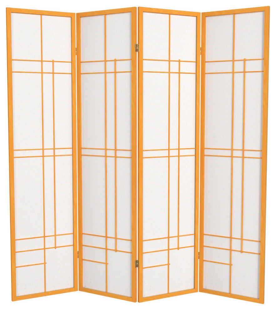 6' Tall Eudes Shoji Screen, Honey, 4 Panels
