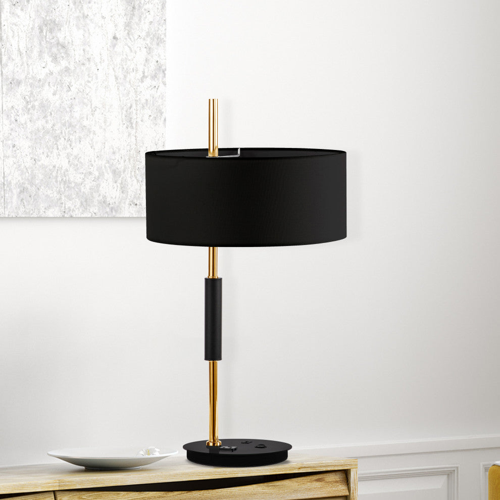 Fitzgerald Modern 1 Light Aged Brass Black Metal Table Lamp, Task