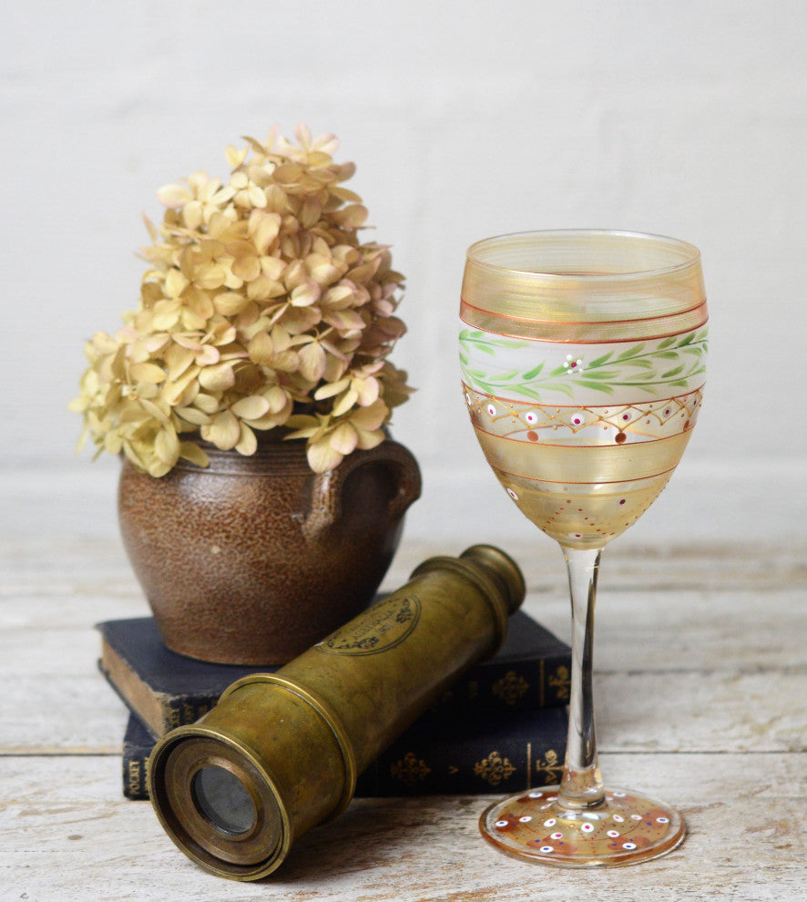 Mosaic Gold Garland Wine Glasses, Set of 2