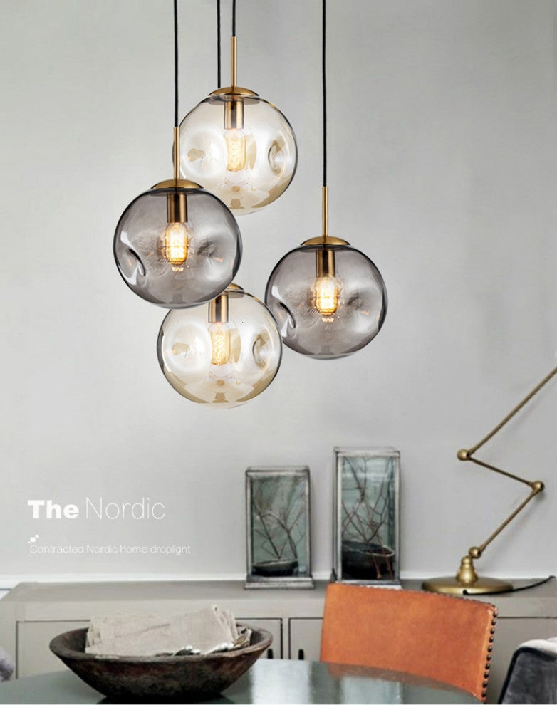 Loft Champagne/Grey Glass Ball LED Pendant Lamp For Restaurant, Lobby, Champagne