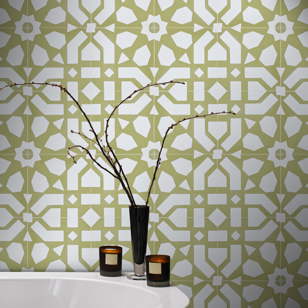 Azilal Handmade Cement Tile, Tan/White, Sample