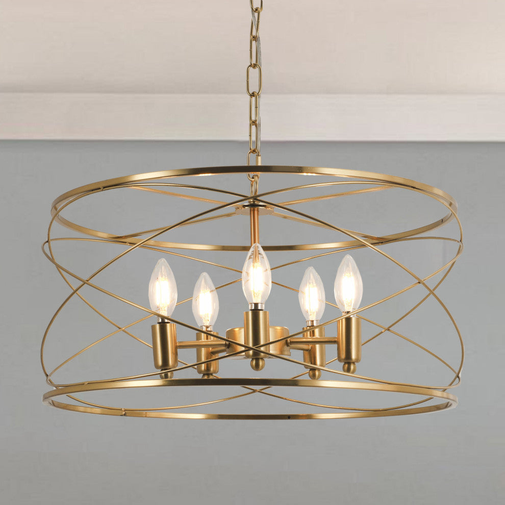 0" Modern Brass Chandelier w 6 Lights, 70 inch Adjustable Hanging Chain