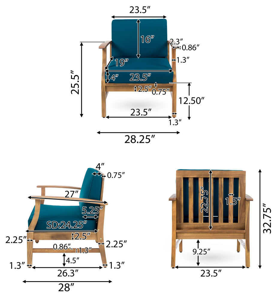 Abena Outdoor Acacia Wood Club Chair