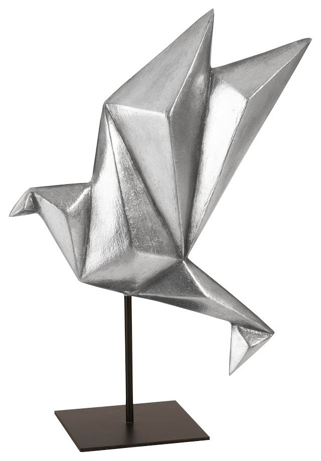 Origami Bird Table Top Sculpture, Silver Leaf
