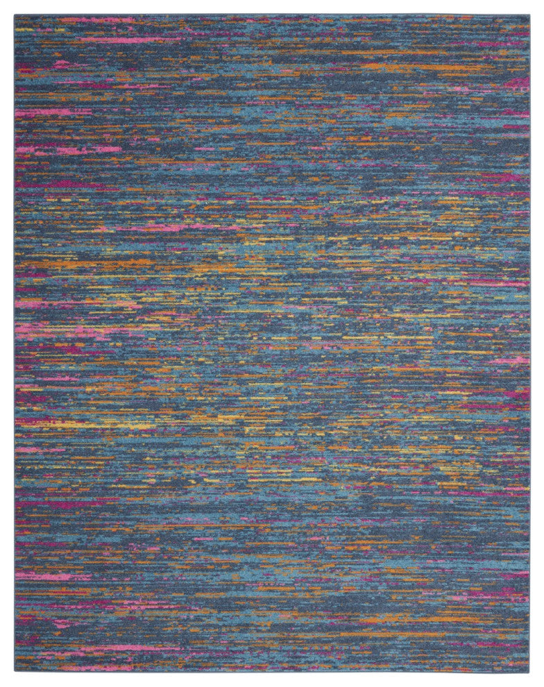 7' X 10' Blue And Orange Abstract Power Loom Area Rug