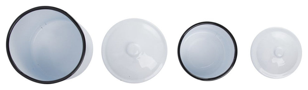 White Enameled Canisters With Lids, 2-Piece Set