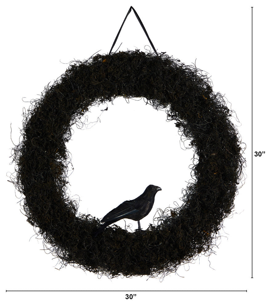 30" Halloween Black Raven Twig Wreath