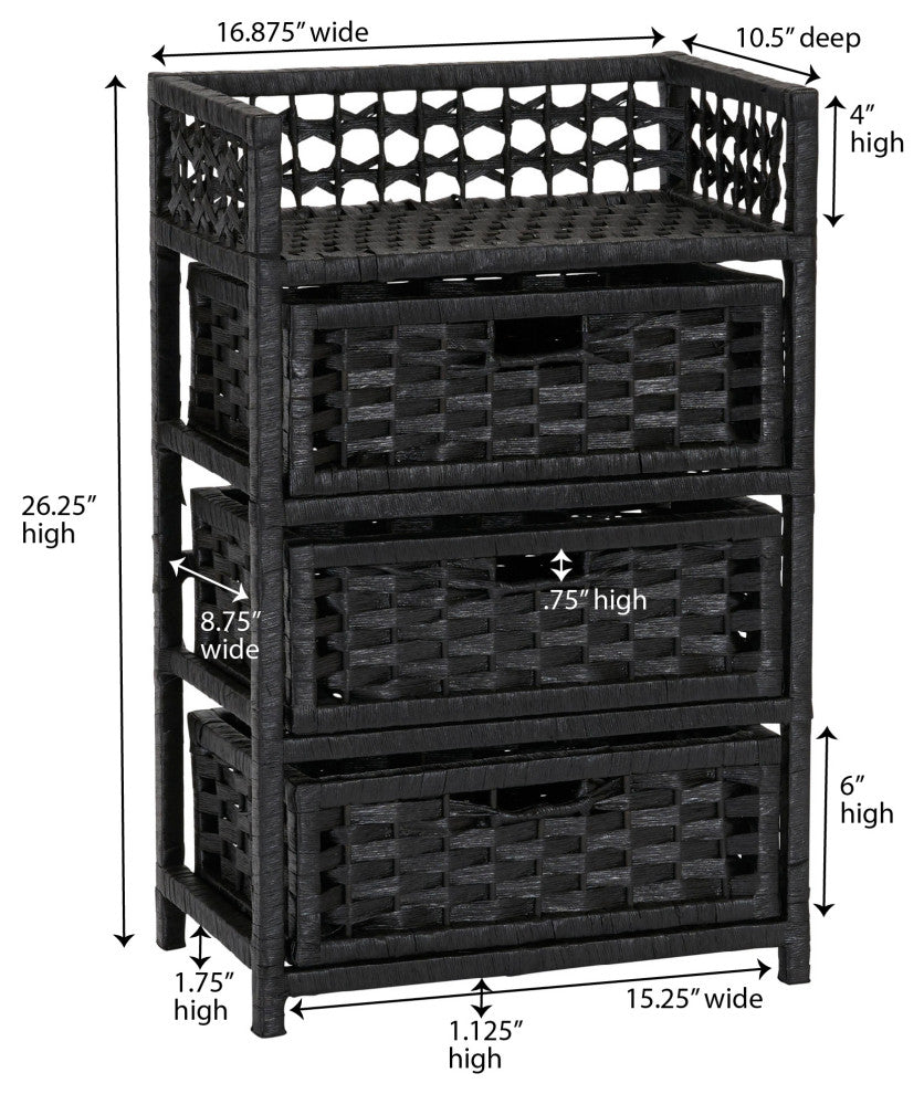 Woven 3 Drawer Chest With Cutout Handles