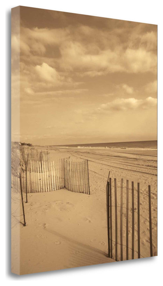 19" Sepia Toned Beach Scene Giclee Print on Gallery Wrap Canvas Wall Art