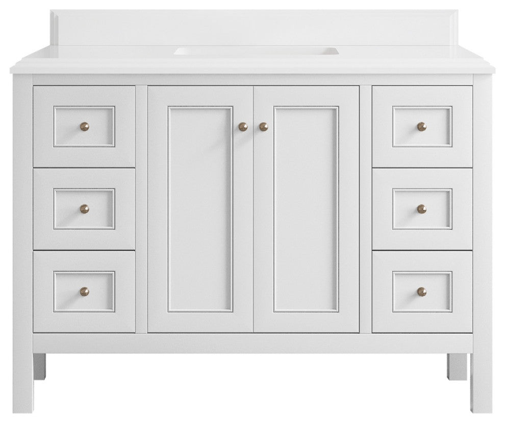 Nashville 48" Single Sink Bath Vanity, White 1.5" White Quartz
