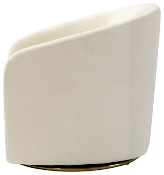 Upholstered Accent Comfy Swivel Chair With Metal Base, Ivory