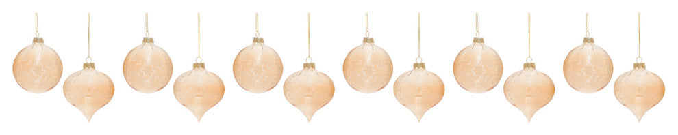 Snowflake Etched Glass Ornament, 12-Piece Set