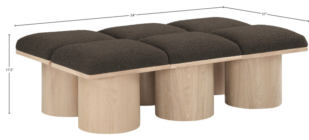 Pavilion Boucle Fabric Upholstered 6-Piece Bench, Brown, Natural Finish