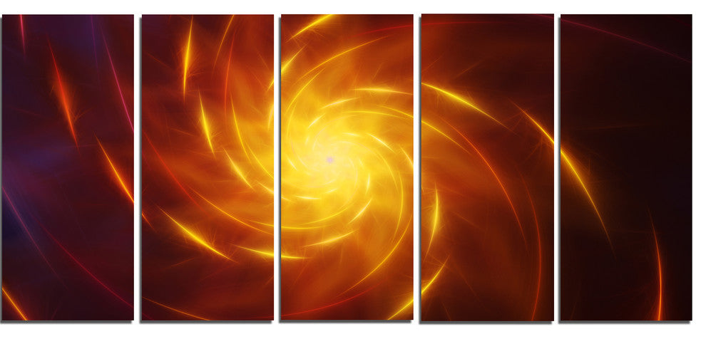 Yellow Whirlpool Fractal Spirals, Abstract Art on Canvas, 60"x28", 5 Panels