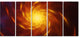 Yellow Whirlpool Fractal Spirals, Abstract Art on Canvas, 60"x28", 5 Panels