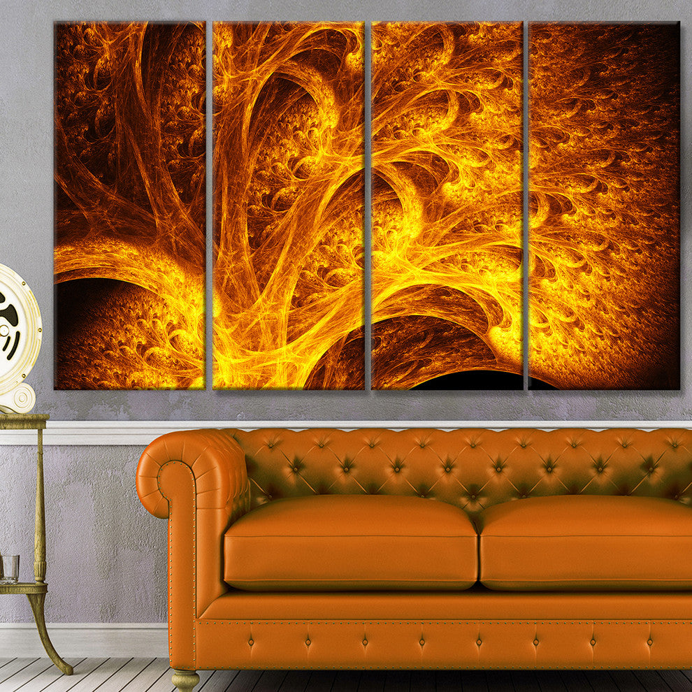 Magical Yellow Psychedelic Tree, Abstract Art on Canvas, 48"x28", 4 Panels