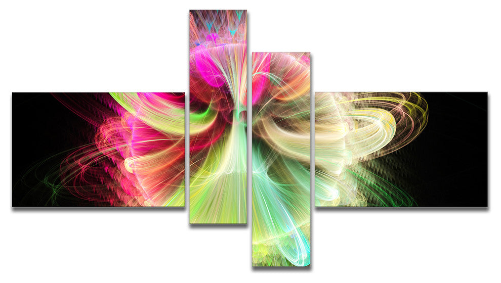 Large Circle with Yellow Curves, Floral Canvas Art Print, 60"x32", 4 panels