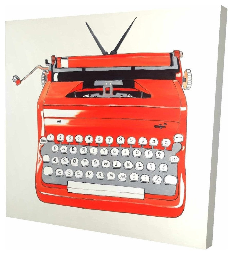 Red Typewritter Machine, Fine Art Gallery Wrapped Canvas, 24"x24"
