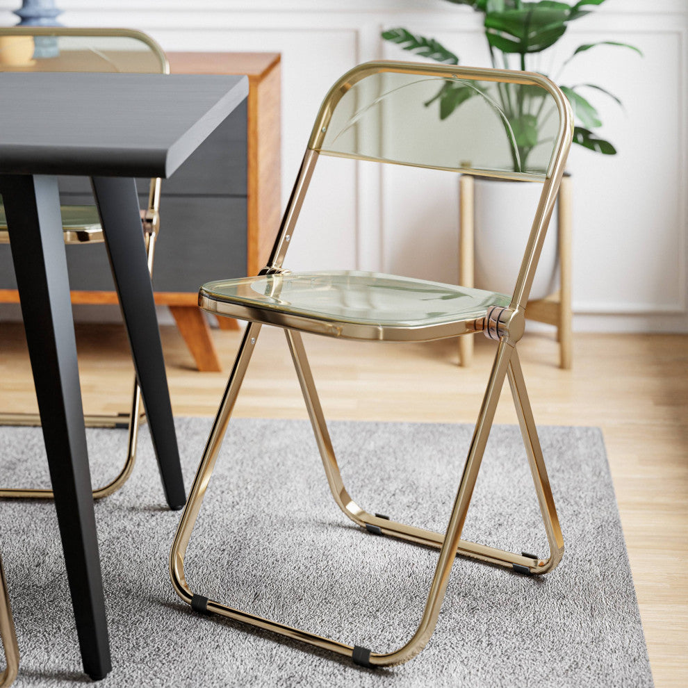 Lawrence Acrylic Folding Chair With Gold Frame, Amber