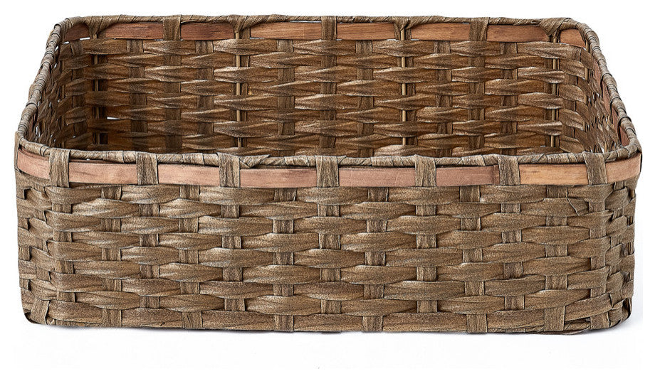 3-Piece Set Rectangle Faux Wicker Storage Baskets with Woodstrip Edge, Tan