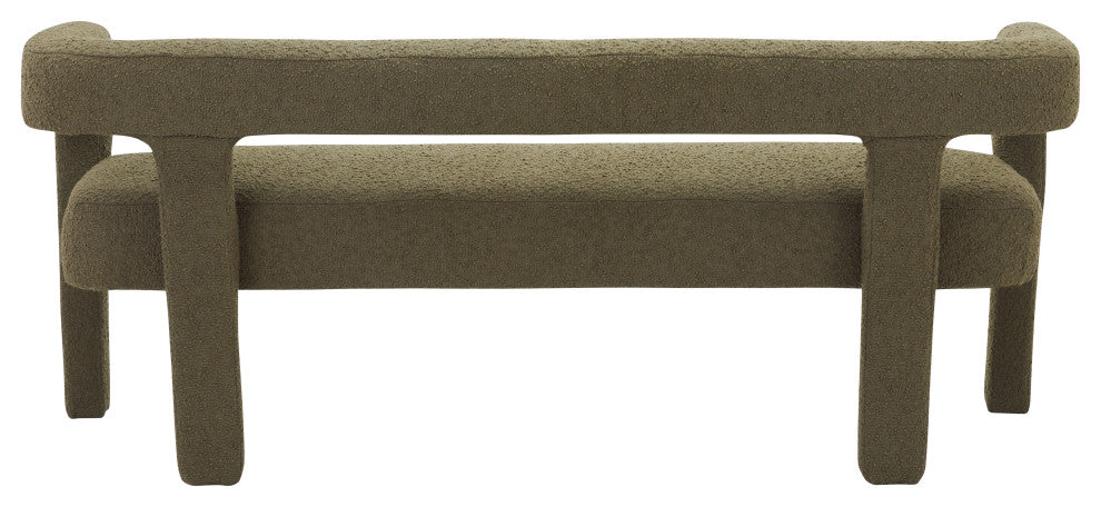 Athena Boucle Fabric Upholstered Bench, Olive
