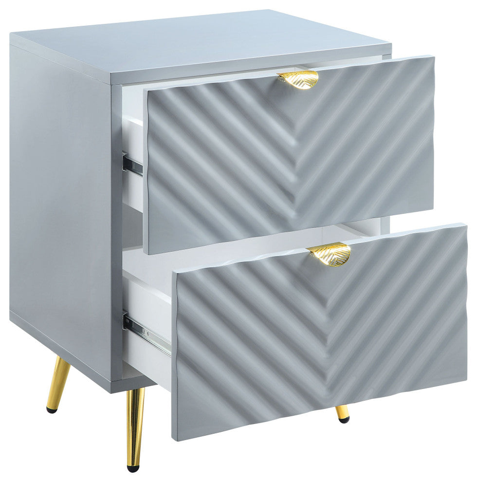 ACME Gaines Nightstand, Gray High Gloss Finish