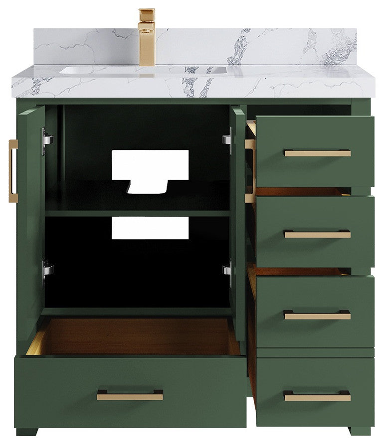 Malibu 36 Left Offset Bath Vanity in Lafayette Green 2" Calacatta Poanazzo