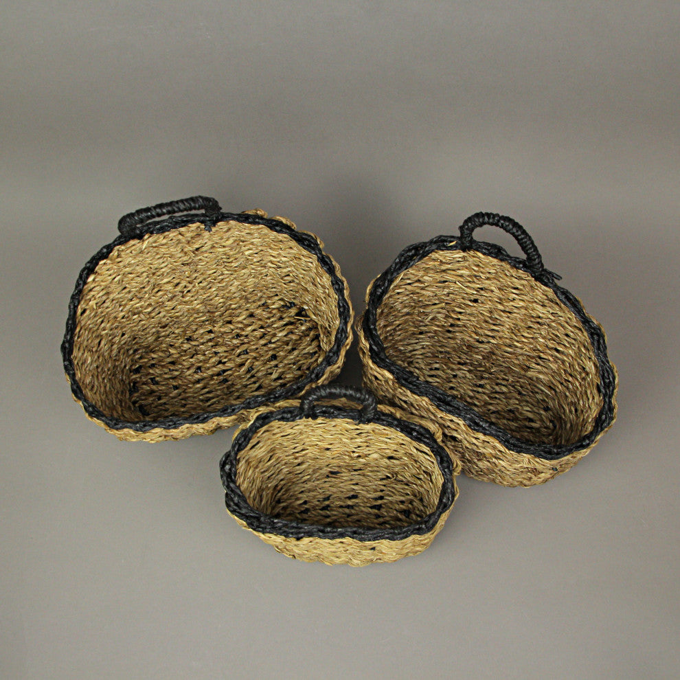 Set of 3 Woven Seagrass Baskets Decorative Rustic Home Storage Decor Organizer