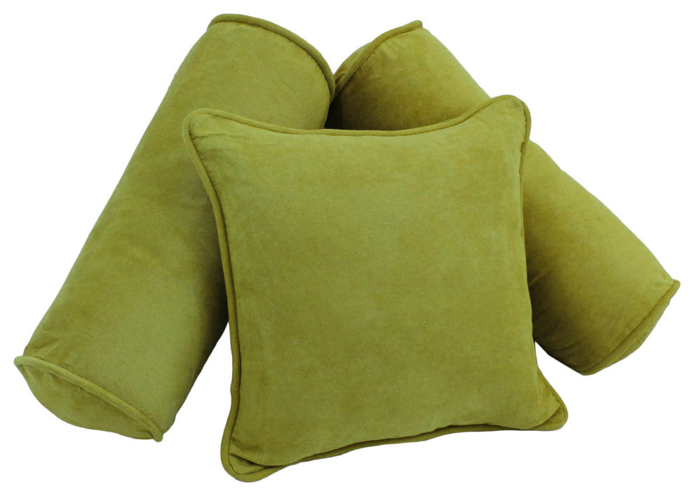 Double-Corded Solid Microsuede Throw Pillows With Inserts, Set of 3, Mojito Lime