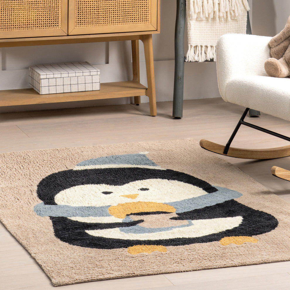 Nuloom Mosby Penguin Washable Kids Rug, Brown 4' x 6'
