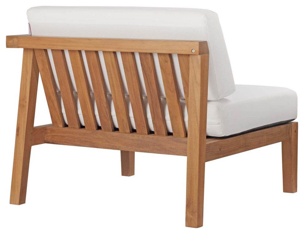 Lounge Chair, White Natural, Teak Wood, Modern, Outdoor Patio Hospitality