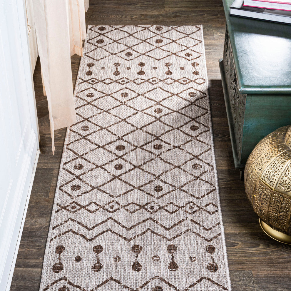 Nokat Tribal Bohemian Indoor/Outdoor Beige/Brown 2 ft. x 8 ft. Runner Rug