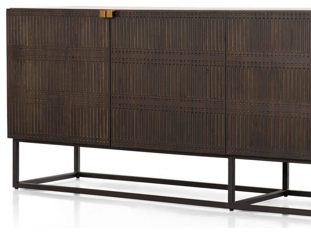 Kelby Closed Media Console Carved Vintage Brown, Vintage Brown, Gunmetal