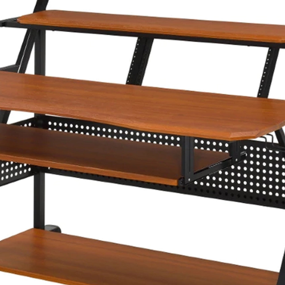 Benzara BM276201 Wood Music Desk Studio Station, Keyboard Tray, Shelves, Walnut