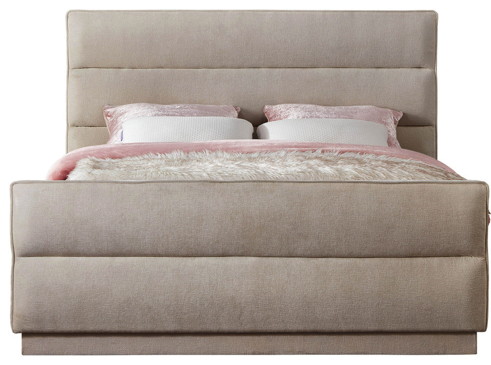 Paxton Chenille Fabric Upholstered Bed, Beige, Full