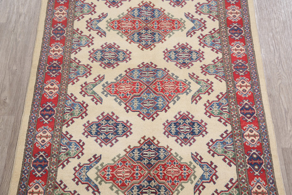 Hand-Knotted Kazak Oriental Traditional Pakistani Area Rug, Beige, 5'11"x4'0