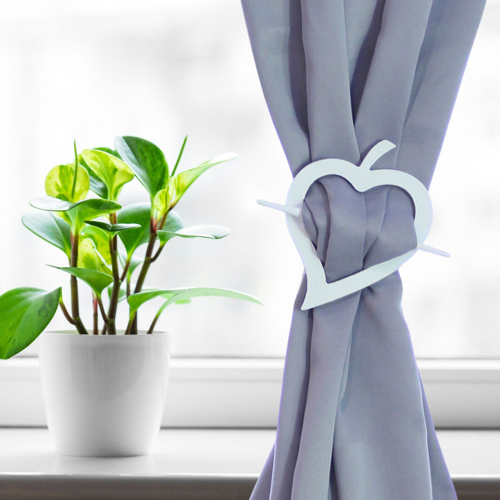 Wooden Heart Curtain Tieback "“ Decorative and Functional Design, White, Pack of 2
