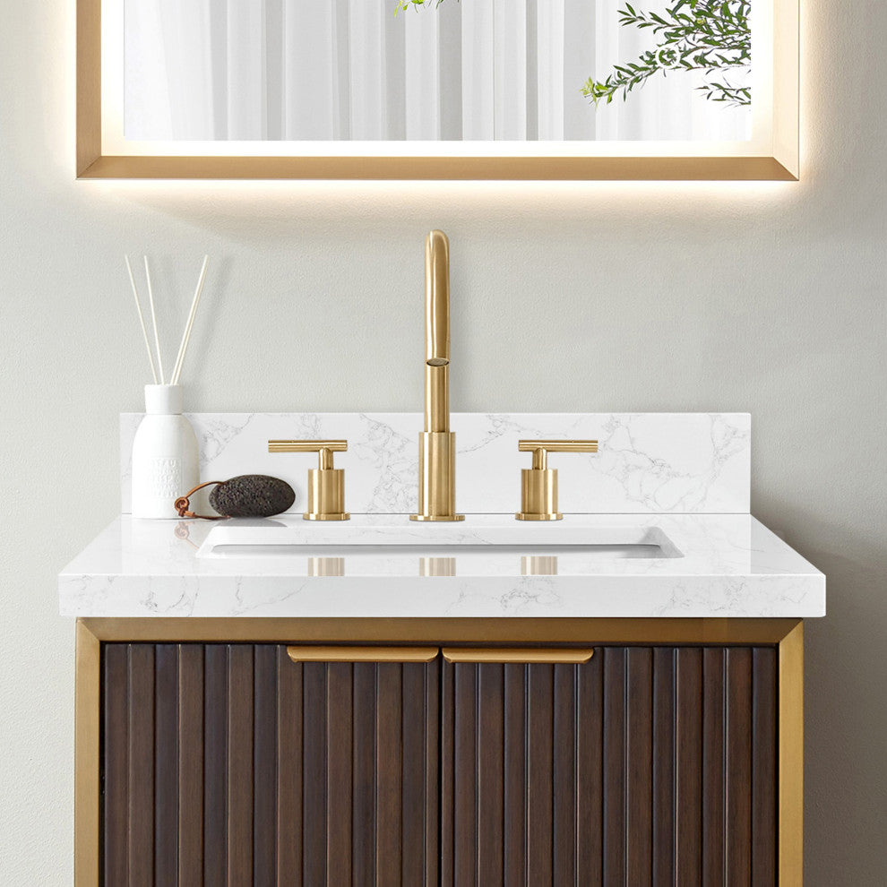 Jaen Composite Stone Vanity Top With Ceramic Sink, Grain White, 25"