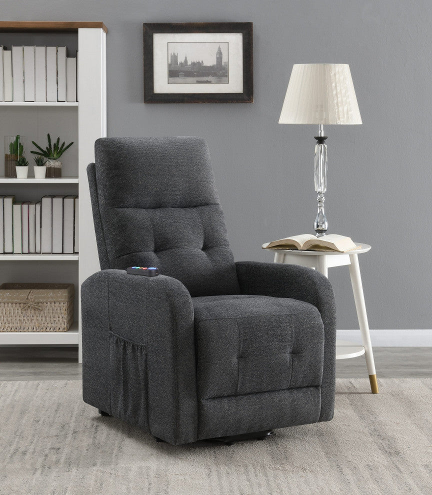 Coaster Howie Tufted Fabric Upholstered Power Lift Recliner in Charcoal