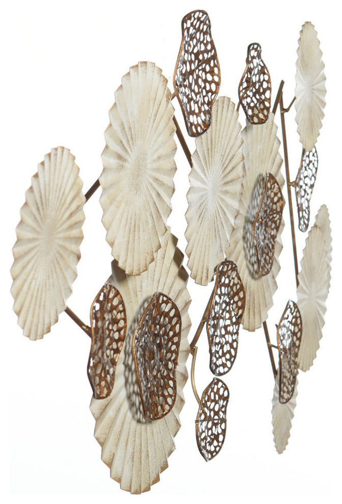 Handmade Metal Wall Art-Discs-Ivory, Gold-47" x 23"