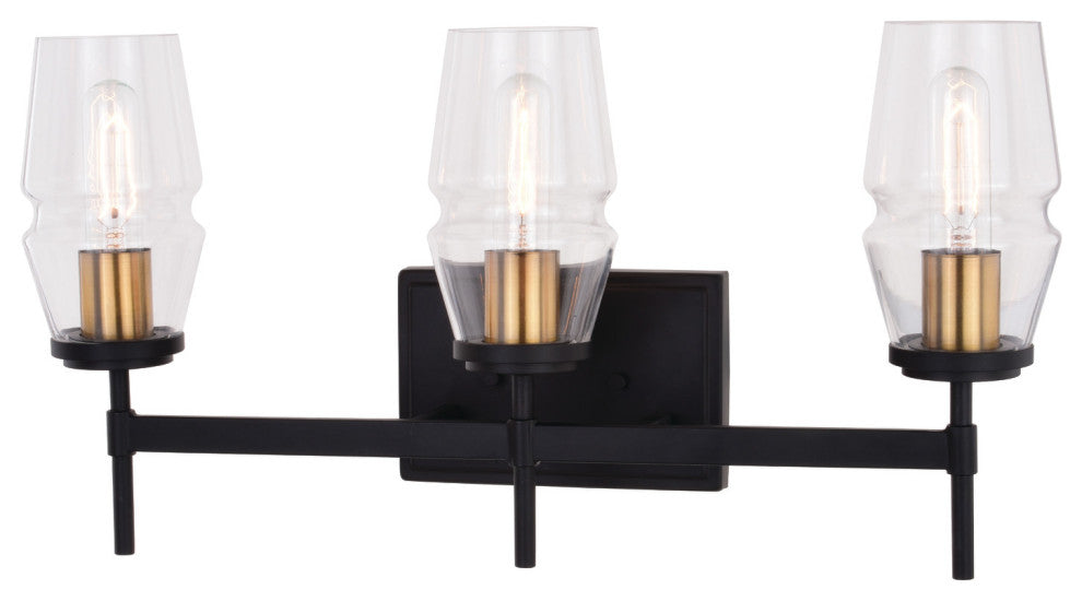 Warren 3 Light Vanity Light Matte Black and Brushed Brass