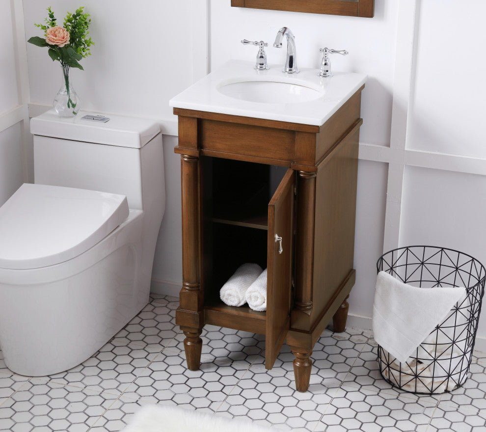 18" Single Bathroom Vanity, Walnut With Ivory White Engineered Marble