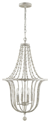 6 Light Rustic open Pendant with an antique white wash finish