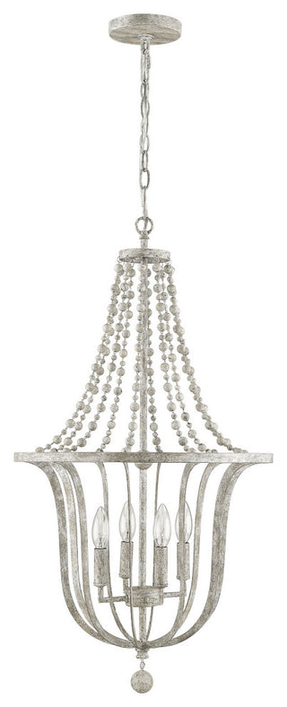 6 Light Rustic open Pendant with an antique white wash finish