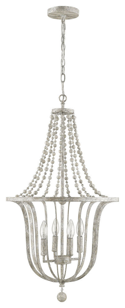 6 Light Rustic open Pendant with an antique white wash finish