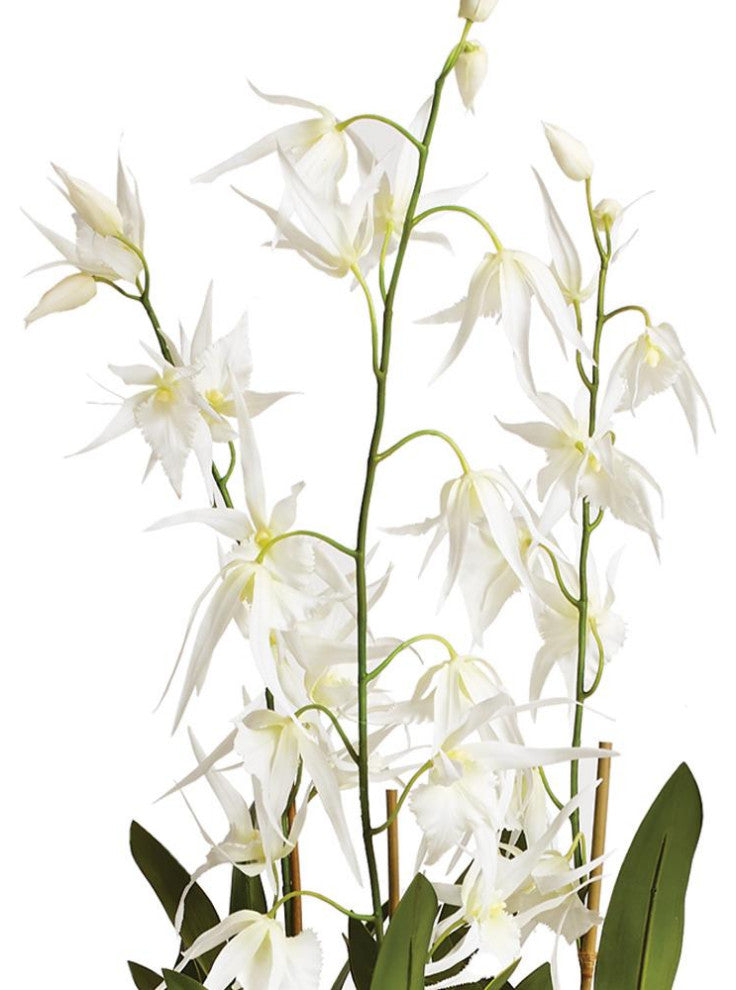 Luxe White Spider Orchid Faux Floral Artificial Plant 44 in Tall Drop In Flowers