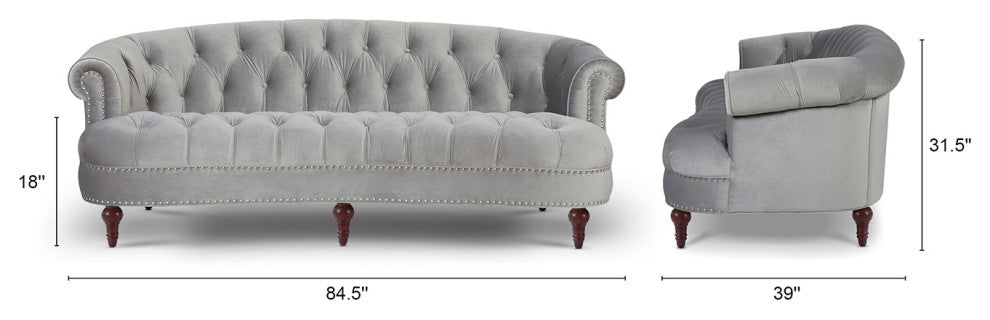 La Rosa Victorian Chesterfield Tufted Sofa, Opal Gray Velvet