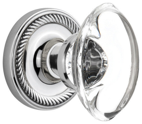 Double Rope Rosette With Oval Clear Crystal Knob, Bright Chrome